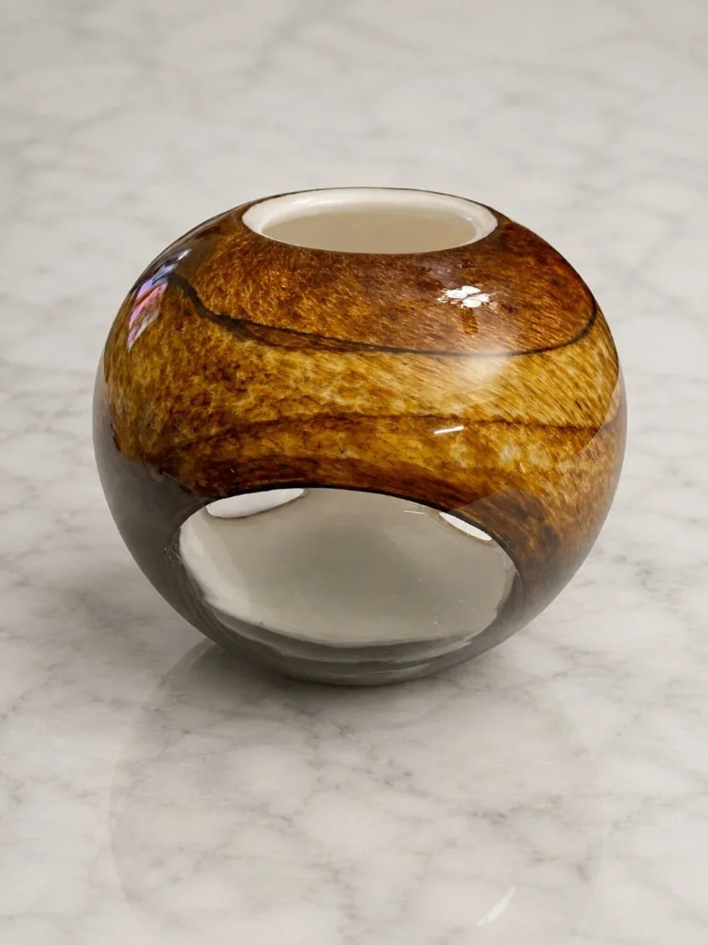 Murano Tortoise Shell Cased Glass Fish Eye Vase 3 Cut Clear Windows 7